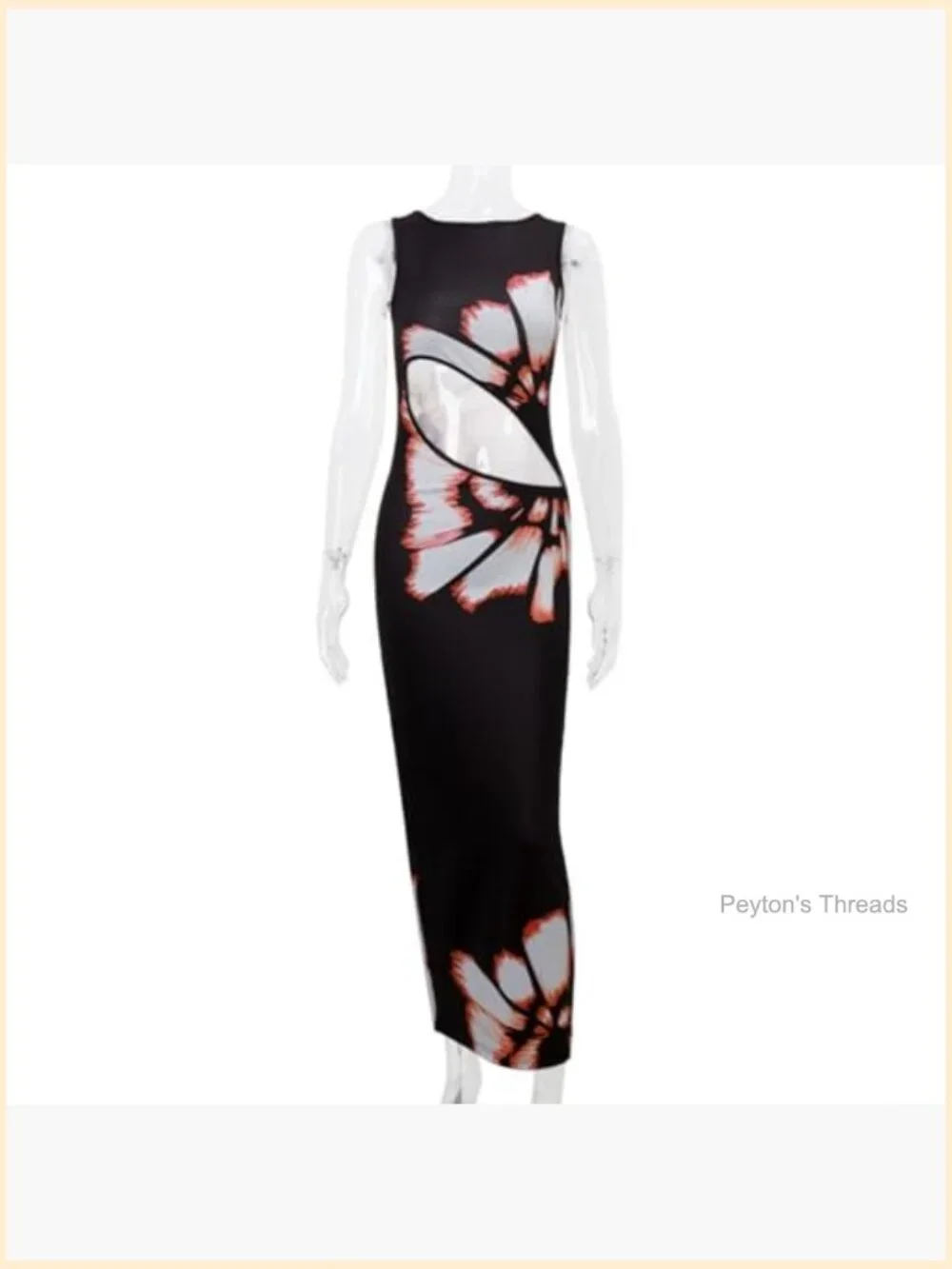 Sleeveless Snake Print Maxi Dress Hollow Out High Slit Bodycon Evening Gown - Picture 4 of 7